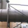 ACC Cooling Duct and stanchions.  Power washed with turbo head to remove chalkiness.  Welds and corners ground free of rust and loose coatings then striped by hand with 2 part epoxy.  Galvanized stanchions primed with a Galv. Sealer.  Entire structure coated with a tinted urethane for UV protection.